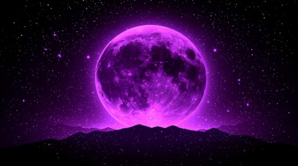 Fototapeta premium Glowing Purple Moon Rising Over a Silhouetted Landscape