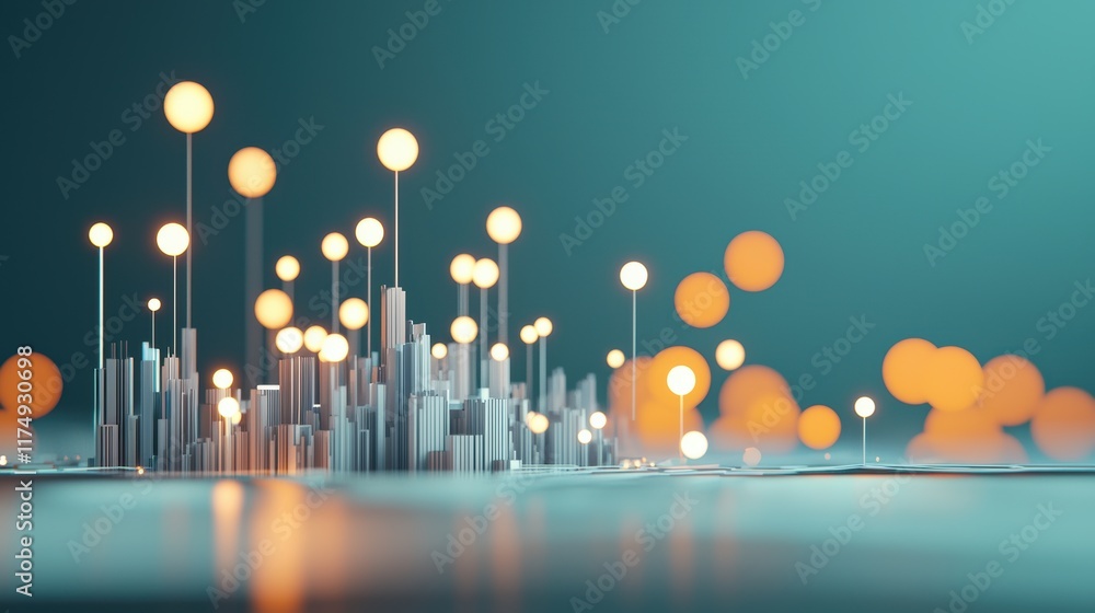 Poster an abstract representation of a cityscape transforming into a complex network of interconnected data