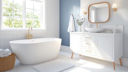 Fototapeta premium Modern Minimalist Bathroom Design with Freestanding Bathtub and Elegant Decor