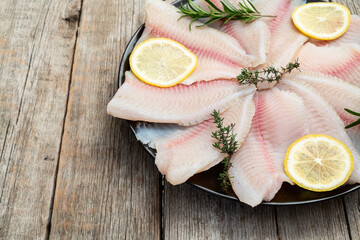 Raw tilapia fillet photography . Top view