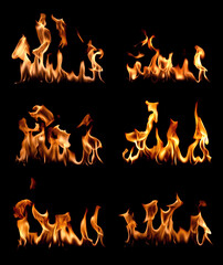 Set fire strip isolated on black background