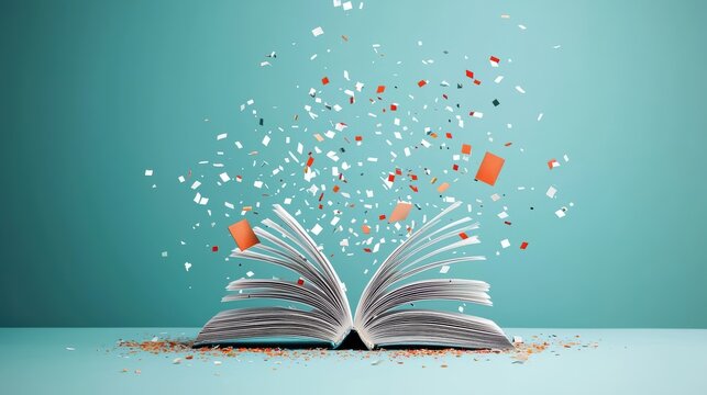 An open book with pages turning by themselves, revealing a vibrant, fantastical world within, symbolizing the power of education to unlock imagination and new possibilities.