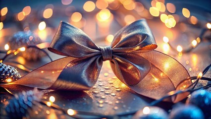 Elegant Night Gift Bow & Ribbon on White Background - Festive Holiday Present Decoration