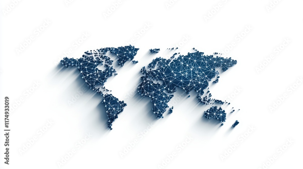 Poster a graphic illustration of a world map with interconnected nodes representing servers and data center