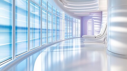 Obraz premium Futuristic Minimalist Interior with Panoramic Windows and Lounge Chair