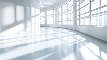 Fototapeta premium Bright Minimalist Interior with Large Windows and Sunlight Shadows