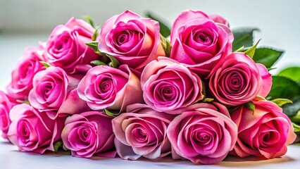 Obraz premium Elegant Pink Roses on White Background - Beautiful Floral Stock Photo