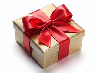 Obraz premium Elegant Red Bow Gift Box Isolated on White Background - Perfect for Holiday & Birthday Presents