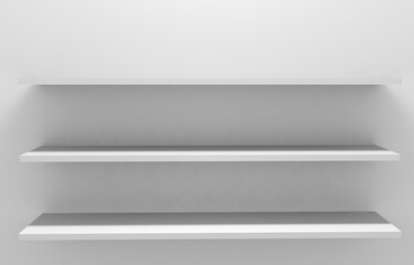 Empty white shelves