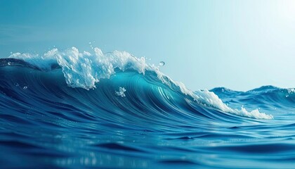 Powerful ocean wave crashing, stunning blue