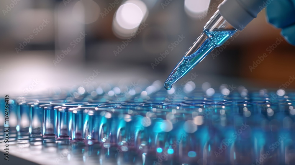 Poster scientist using pipette to transfer liquid in a lab