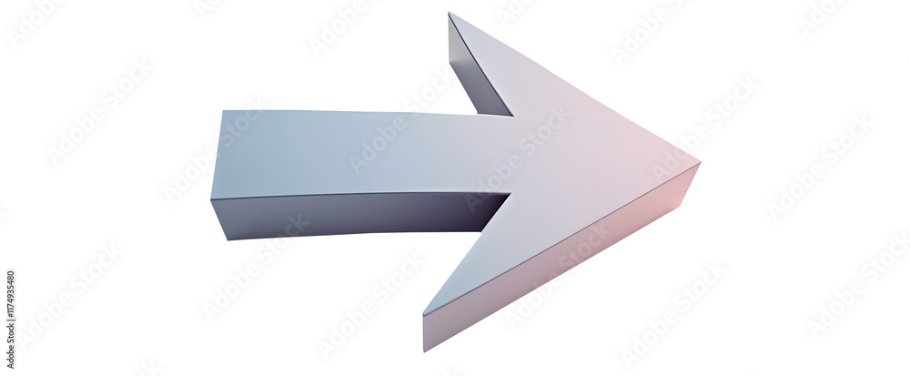 Poster sleek metallic arrow points right, a dynamic graphic design element. a symbol of direction and progr