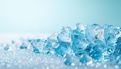 Cool and refreshing ice cubes glistening on light background