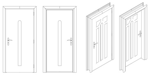 Door Line Art Illustration. Modern and Minimalist Vector for Architecture, Interior Design, and Decorative Projects. Vector illustration isolated on white background.