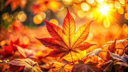 Fototapeta premium Dreamy autumn bokeh: golden leaves softly blurred, a fall foliage fantasy.