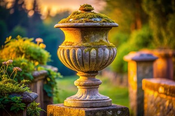 Naklejka premium Elegant Stone Urn on Pedestal - Classic Garden Decor Stock Photo