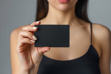 Woman Holding Black Credit Card in Minimalist Fashion Display