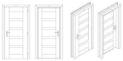 Door Line Drawing Vector. Contemporary Style for Graphic Design, Home Decor, and Creative Projects. Vector illustration isolated on white background.