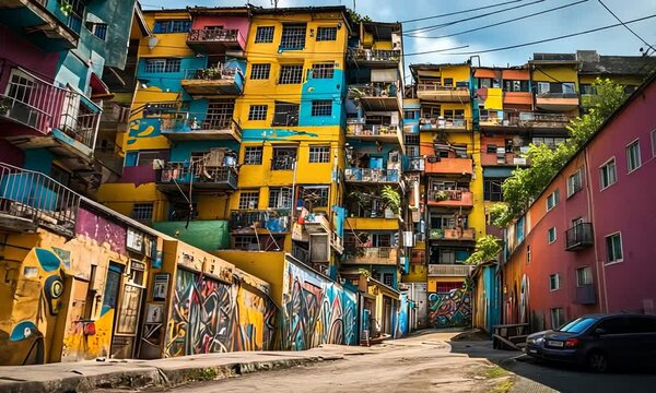 Colorful street art in the favelas.