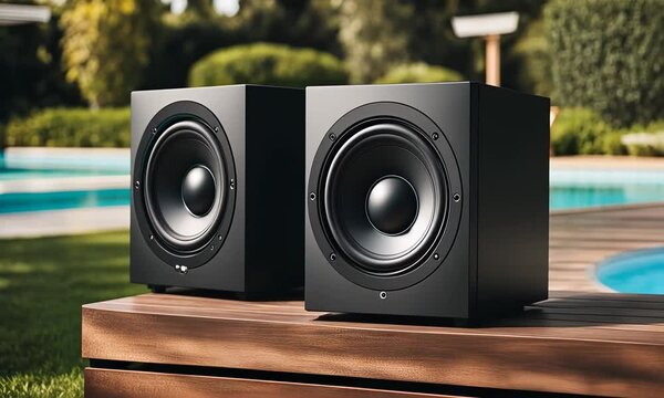 Speakers at a pool party.