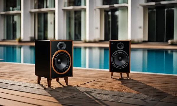 Speakers at a pool party.