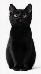 Fototapeta premium A black cat sits upright against a transparent background, showing its glossy fur and alert expression.