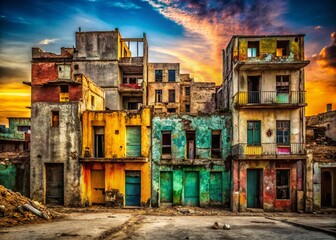 Fototapeta premium Minimalist Urban Decay: Abstract Ruined Cityscape, Desolate Architecture