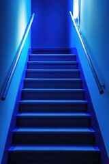 Fototapeta premium Blue Lit Room Stairs