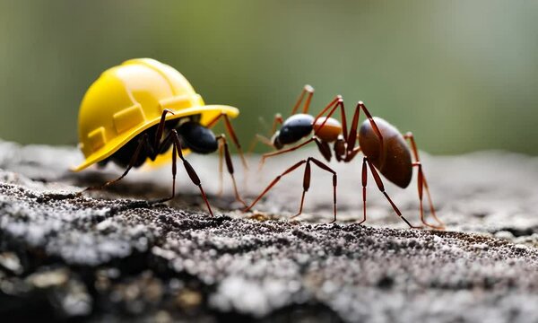 Ant wearing a worker's helmet.