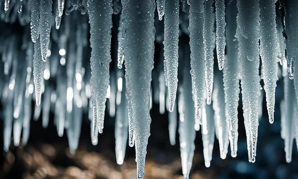 Ice stalactite in a cave.