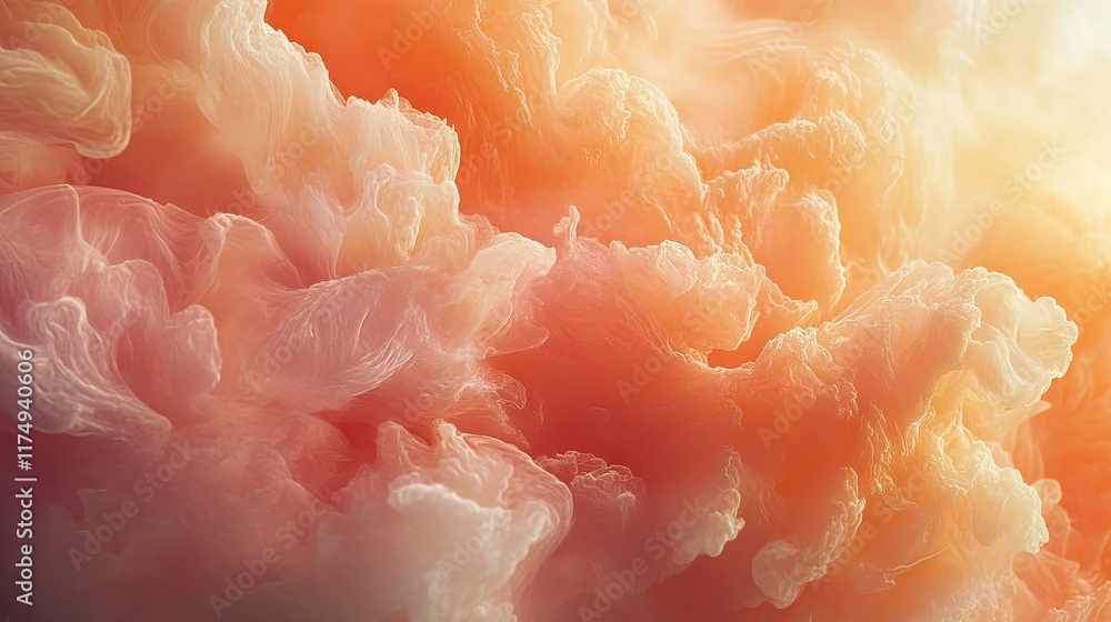 Poster an abstract background featuring soft orange and pink clouds, blending seamlessly into each other.