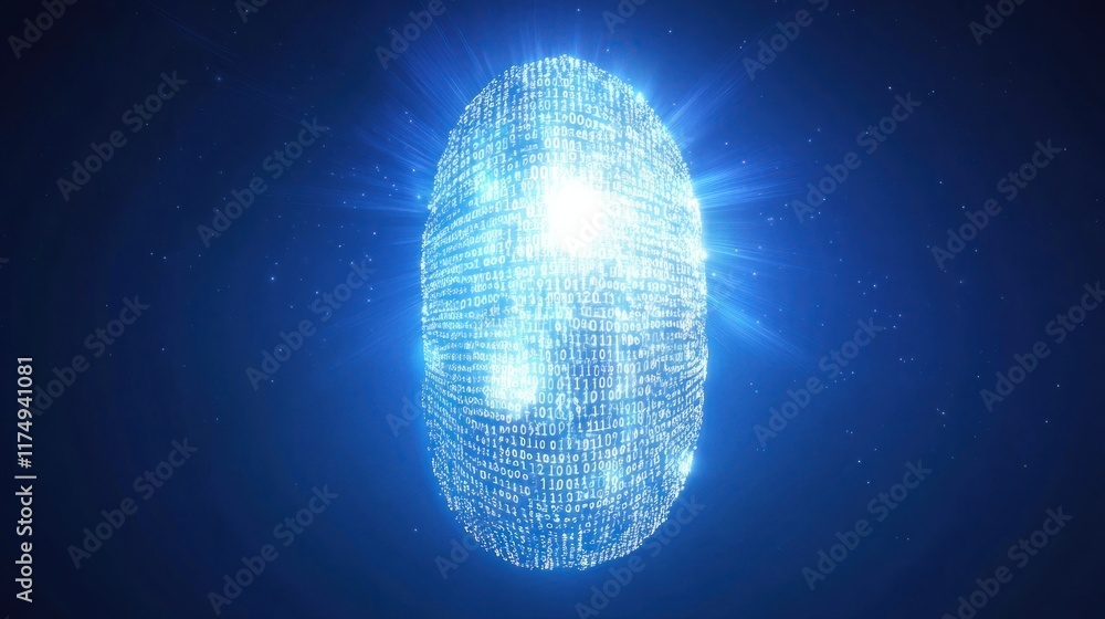 Poster digital sphere: binary code globe in deep blue space