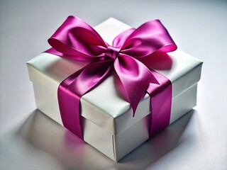 Obraz premium Elegant White Gift Box with Ribbon Opening - High-Resolution Stock Photo