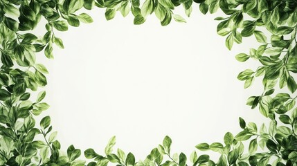 Fototapeta premium An intricate pattern of green leaves surrounding a simple frame, perfect for invitations or cards.