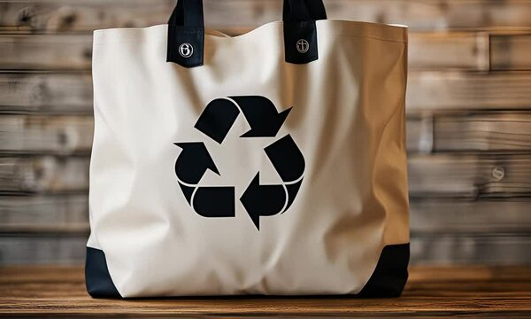 Cloth bag with recycling sign.