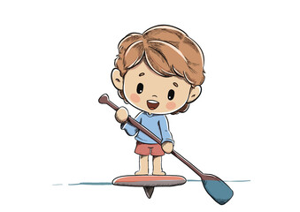 Happy child paddleboarding on a sunny summer day