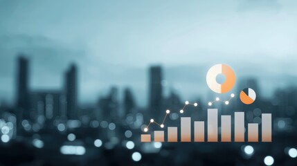 A cityscape panorama at night with glowing charts and graphs superimposed, representing the role of data analytics in driving business decisions.