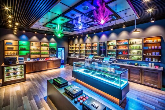 Modern Smoke Shop Interior Design: Drone View of Stylish Retail Space