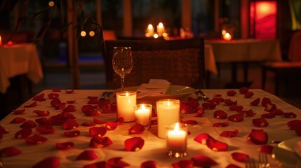 Luxurious romantic candlelight dinner for couple, AI generated image