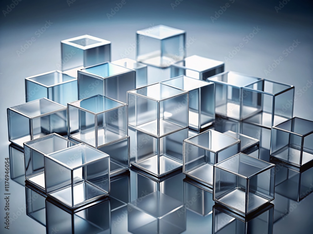 Poster modern tech background: grey translucent cubes 3d render