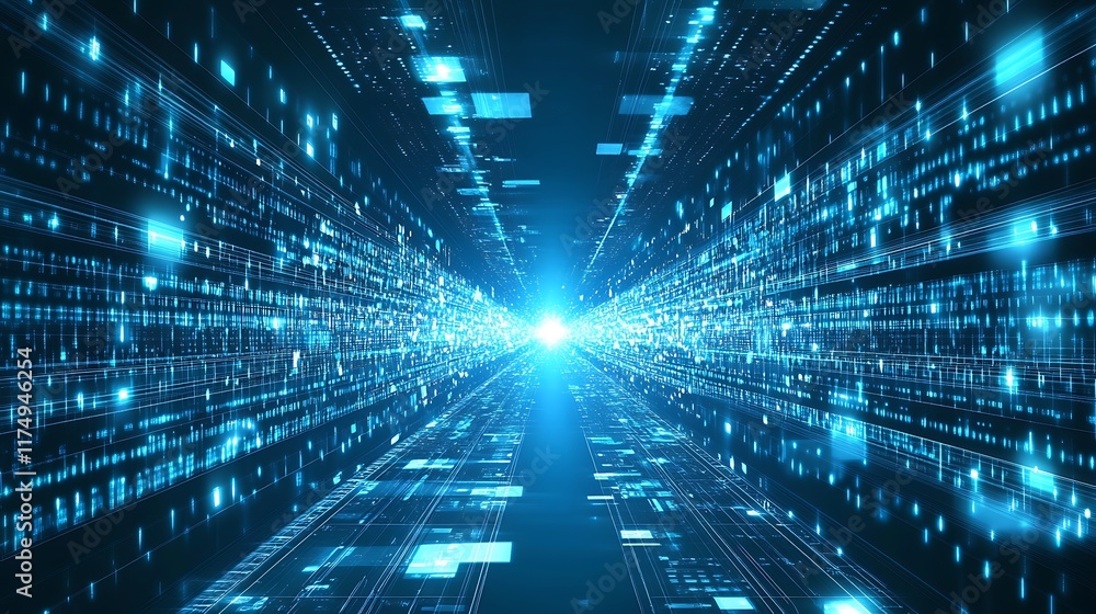 Poster abstract digital data stream tunnel visualization