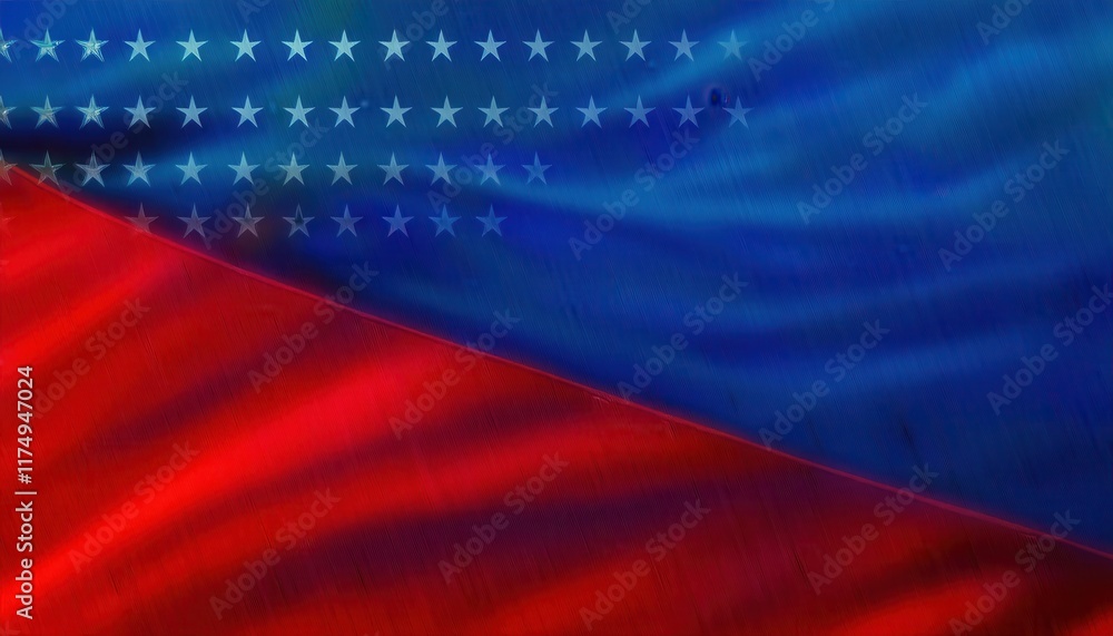 Poster usa flag abstract with waving red and blue gradient texture and star pattern background, perfect for