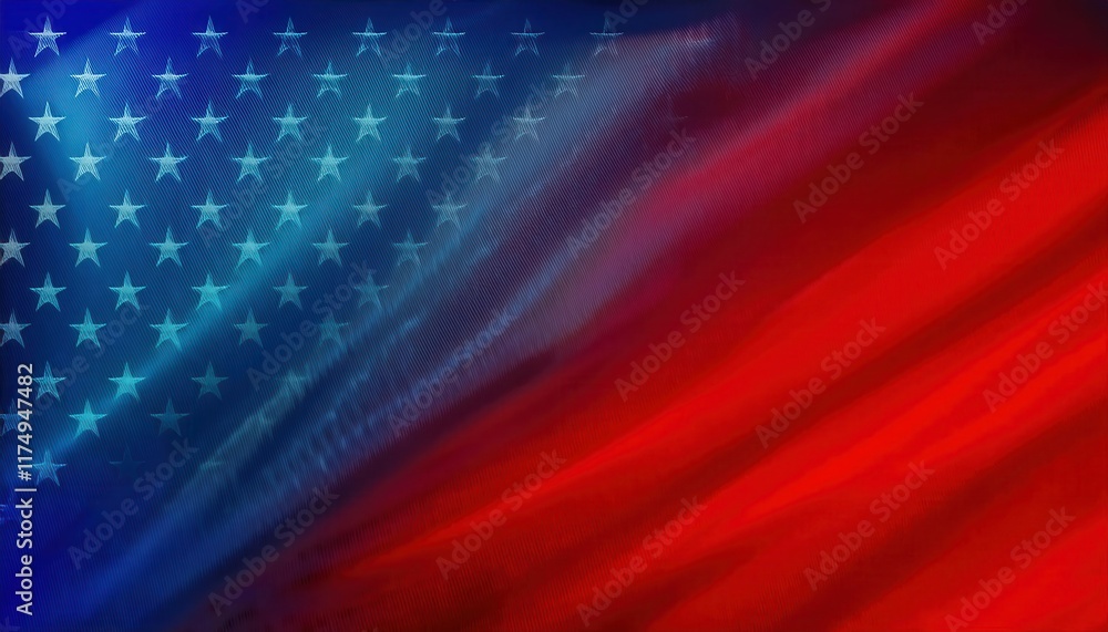 Poster usa flag abstract with waving red and blue gradient texture and star pattern background, perfect for