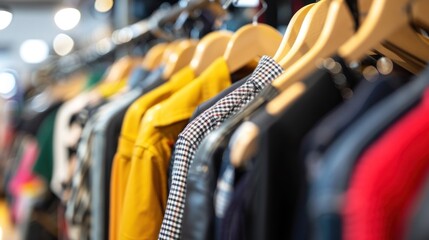 Clothes on a hanger in a modern shop, AI generated image