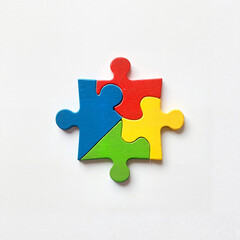 Colorful puzzle pieces on white background, teamwork concept