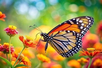 Monarch Butterfly on Flower, Copy Space, Right Side Composition - Stunning Nature Stock Photo