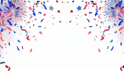 Obraz premium Vibrant Red White and Blue Fireworks and Confetti Display with Stars and Ribbons for Patriotic Celebrations in the USA