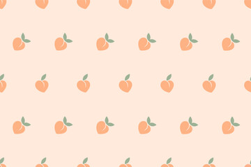 Peach or apricot seamless pattern. Summer tropical endless background. Vector fruit design for label, fabric, packaging, wrapping paper, wallpaper, backgrounds, phone case. Seamless surface design