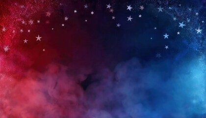 Obraz premium Patriotic USA flag inspired abstract background with red and blue smoky hues and scattered white stars for designs and celebrations