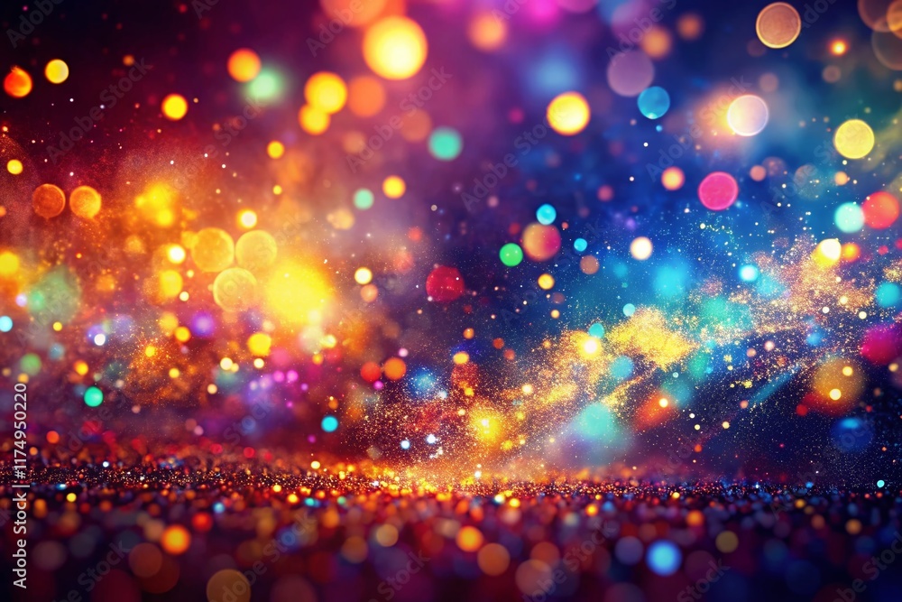 Poster ethereal motion: vibrant abstract particle background with bokeh effect - stock photo